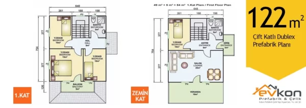 122 M² Çift Katlı Prefabrik Ev - Görsel 4