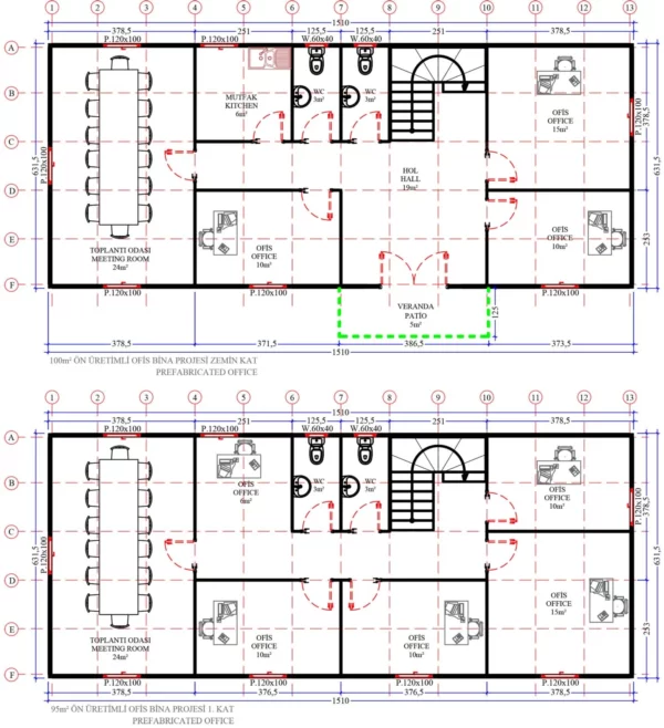 195 m² Prefabrik Dubleks Ofis - Görsel 3