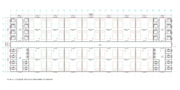 391 m² 112 Kişilik Tek Katlı Prefabrik Yatakhane – EVK4004 - Görsel 3