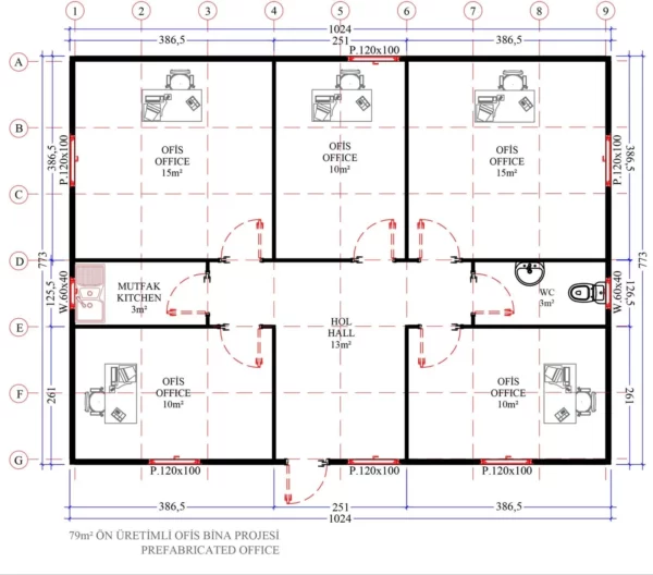 79 m² Prefabrik Ofis - Görsel 3
