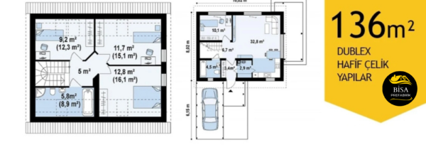 136 M² Çift Katlı Hafif Çelik Yapı - Görsel 2